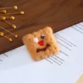 Handmade wool felt cartoon bear cookie shape DIY craft accessory nice detail close up view. - Smile Biscuit