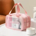 Borsa cosmetica a doppio strato rosa portatile grande capacità borsa da toilette impermeabile - Taglia M / Doppio Strato Rosa