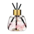 Aromatherapy Glass Reed Diffuser Bottle with Pink Preserved Flowers and Gold Cap SKU - Peach