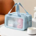 Borsa cosmetica a doppio strato portatile grande capacità borsa da toilette impermeabile - Taglia M / Doppio Strato Blu