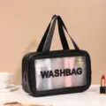Borsa da toeletta trasparente e impermeabile con doppi manici, grande organizer per cosmetici. - Medio Doppio Manico / Strato Singolo Nero