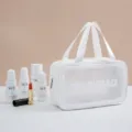 Borsa cosmetica bianca media con doppia maniglia, borsa da toeletta impermeabile. - Medio Doppio Manico / Strato Singolo Bianco
