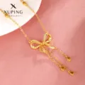 Exquisite gold-plated bow tassel necklace detail, elegant alloy clavicle chain jewelry. - 24K Gold Plated
