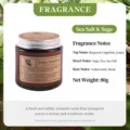 Scented candle in amber glass jar with metal lid, sea salt and sage fragrance, 80g relaxing home decor - Sage Green