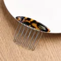Tortoiseshell side hair comb with metal teeth, stylish vintage acetate hair slide for women. - Dark Leopard Print