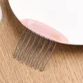 Pink acetate side hair comb with metal teeth, stylish hair accessory for women styling. - Pink