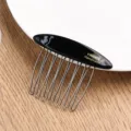 Black acetate side hair comb with metal tines, elegant hair accessory for styling. - Black