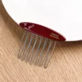 Red Acetate Insert Hair Comb Metal Tines French Style Hair Clip Bangs Side Hairpin - Red