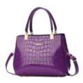 Borsa a mano in pelle verniciata con stampa coccodrillo viola borsa a tracolla elegante - L24 P11,5 A20,5 / Viola