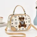 Elegante borsa a tracolla beige con simpatico cerotto orso, borsa donna di moda - Bianco & Albicocca