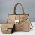 Borsa a mano alla moda con motivo coccodrillo in 3 pezzi, grande capacità borsa a tracolla. - Kaki
