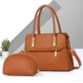 Set borsa a mano donna pelle marrone grande capacità borsa a spalla dettaglio vista - Giallo ocra