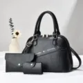 Elegante set di borse a mano in pelle PU nera con borsa a tracolla, portafoglio e astuccio. - L29 P13 A21 / Nero