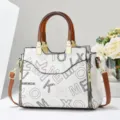 Bolso tote de mujer elegante con asa marrón estampado de letras bolso de hombro casual - Blanco