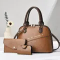 Set borsa a mano donna in pelle PU marrone borsa a tracolla shopper portafoglio chic - L29 P13 A21 / Kaki