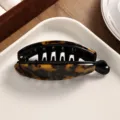 Minimalist Acetate Banana Hair Clip Tortoiseshell Pattern Vertical Hair Claw for Ponytail Style - Dark Leopard Print