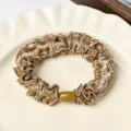 Coletero de tela marrón con cuenta decorativa banda elástica para el cabello de uso diario - Oro Antiguo