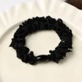 Coletero de tela negra con cuenta decorativa coletero elegante para mujeres uso diario - Negro