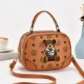 Borsa a tracolla patchwork stampata marrone con simpatico cerotto orsetto, borsa alla moda. - Giallo ocra