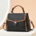 Elegante borsa da donna nera marrone in ecopelle manico superiore borsa a tracolla quotidiana - Nero e Giallo Terra