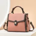Borsa a mano strutturata rosa da donna borsa a tracolla elegante con serratura - Rosa e caffè