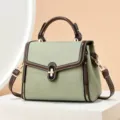Sac à bandoulière pour femme vert, élégant sac à main bicolore en cuir PU, fourre-tout - Épissure Vert et Café