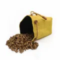 Outdoor canvas dog treat pouch, portable drawstring pet food storage bag for feeding. - Yellow