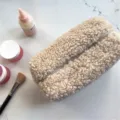 Beige teddy fleece makeup bag large capacity fluffy toiletry pouch portable cosmetic organizer - Beige