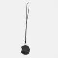 Black leather mini earphone storage bag with long neck lanyard for portable daily use. - Black