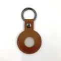 Leather protective case and keychain compatible with Apple AirTag tracker, brown design. - Brown