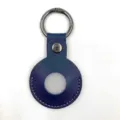 Blue leather protective case and sturdy metal ring keychain for AirTag tracking device. - Navy Blue