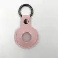 Pink leather protective case keychain compatible with tracking devices, stylish and portable loop. - Pink