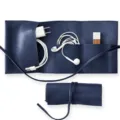 Leather Cord Organizer Roll Travel Cable Management Pouch for Earphones Charger USB - Navy Blue