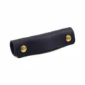 Dark blue leather luggage handle wrap with gold snap buttons, comfortable grip protector. - Dark Blue