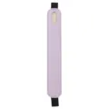 Close-up detail of purple leather pencil holder sleeve featuring black elastic band. - Purple