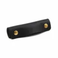 Black leather bag handle with gold snap buttons replacement strap luggage accessory grip cover - Black