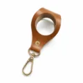 Brown Leather Golf Ball Holder Keychain Single Storage Pouch with Metal Snap Clasp - Tan