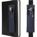 Leather elastic pen holder for notebook, portable pouch for planner, journal, and iPad. - Navy Blue