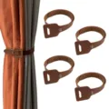 PU leather curtain tiebacks strap holder, brown decorative curtain rope holdbacks clips 4pcs. - 18.22"L x 0.78"W / Dark Brown