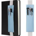 Elastic leather pen pouch holder for notebook journal planner diary, portable pen case organizer. - Light Blue