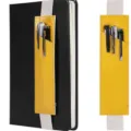 Leather elastic band pen holder for notebook and iPad stylus. Portable stationery storage bag. - Yellow