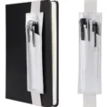 Leather elastic band pen holder for notebook, portable pencil pouch organizer, silver style. - White