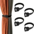 Black PU leather curtain tiebacks adjustable holdbacks decorative drapery straps for home decor 4pcs - 18.22"L x 0.78"W / Black