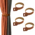 Brown PU leather curtain tiebacks set of 4, decorative straps with metal snap buttons - 18.22"L x 0.78"W / Tan