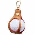 Golf ball holder keychain, leather golf ball storage bag with metal clip for outdoor sports. - Yellow