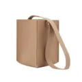 Minimalist square leather cup sleeve and water bottle tote bag in solid khaki color. - Off White