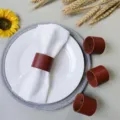 Set di anelli portatovaglioli in pelle marrone decorazione tavola rustica per sala da pranzo - rosso-marrone