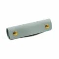 Light blue leather luggage handle wrap with gold snap buttons, comfortable grip bag accessory. - Light Blue