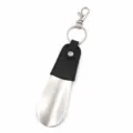 Portable metal shoehorn keychain with leather sleeve short shoe helper for daily use. - Black
