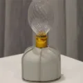 Outdoor flat gas canister leather protective cover with transparent glass lamp shade accessory. - Gray